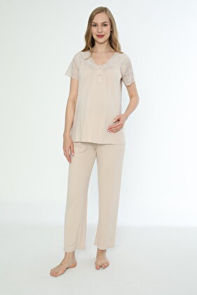 Dantel Detaylı Emzirmeye Uygun Hamile Ve Lohusa Pijama Takımı