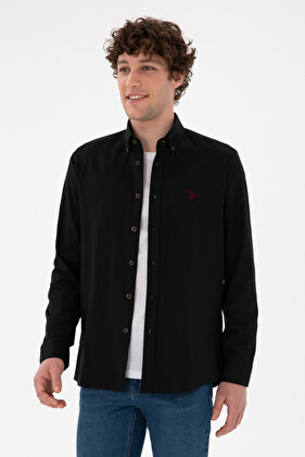 قميص أساسي أسود بأكمام طويلة للرجال 50296757 -VR046