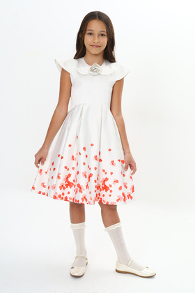 فستان سهرة بناتي لحفلات الزفاف وحفلات التخرج فستان أبيض مع إكسسوارات وردية