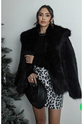 Kadın Siyah Premium Suni Kürk Ceket MAZELF baby kids wear