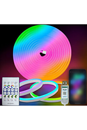 شريط نيون RGB 5 فولت RGB-IC بطول 5 أمتار وبطول 1 متر و2 متر و3 متر و4 متر و5 أمتار ومزود بمنفذ USB ومقاوم للماء ومرن مع جهاز تحكم عن بعد بتقنية البلوتوث