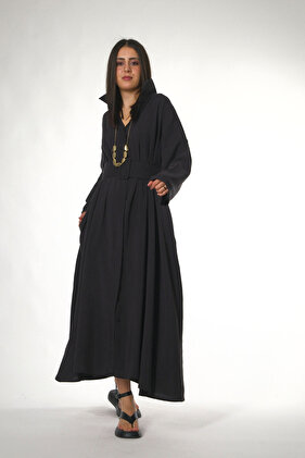 فستان نسائي فضفاض بحزام وجيب