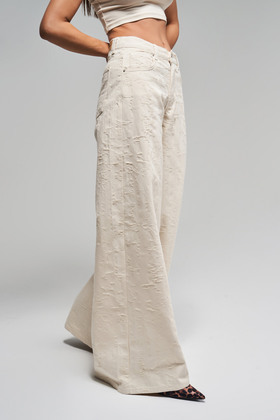 Női nyers színű 75S-69 Jacquard szövet Palazzo Fit 100% pamut belső hossz 83 cm Design farmer Jean