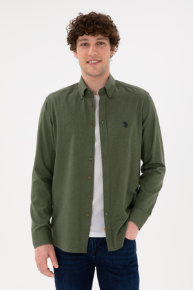 قميص رجالي أساسي كاكي بأكمام طويلة 50296757 -VR027