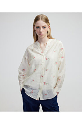 Embroidered High-Collar Shirt