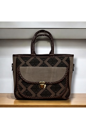 Etnik Desenli Süet Orta boy Günlük Kadın Omuz Çantası