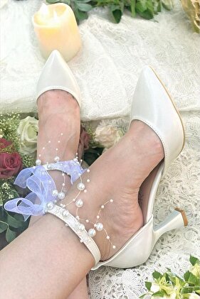 Kadın Sedef Kırık Beyaz Rahat 7 Cm Kadeh Topuklu Incili Stiletto Gelin Ayakkabısı