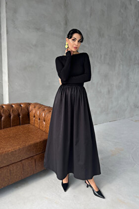 فستان الأميرة بوبلين أسود طويل الطول