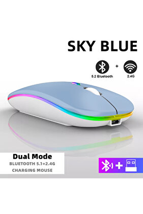 فأرة لاسلكية مزدوجة الوضع للكمبيوتر اللوحي والهاتف والكمبيوتر مزودة بتقنية البلوتوث قابلة لإعادة الشحن مع إضاءة خلفية RGB