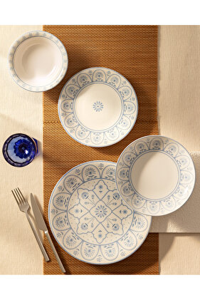 طقم سفرة روبن 24 قطعة لـ 6 أشخاص - أزرق/أبيض