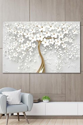 Dekoratif Beyaz Gelincik Duvar Kanvas Tablo 70x100