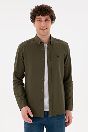 قميص رجالي أساسي كاكي بأكمام طويلة 50296777 -VR027