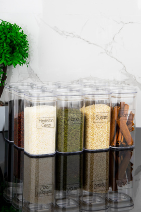 مجموعة من 12 علبة بهارات شفافة سعة 300 مل من الميكا مع أغطية محكمة الغلق