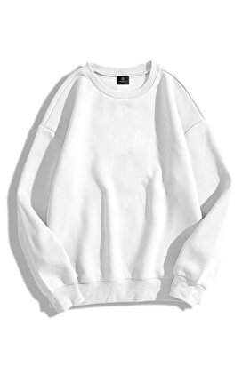 Unisex Basic Bisiklet Yaka Sweatshirt Hoodie