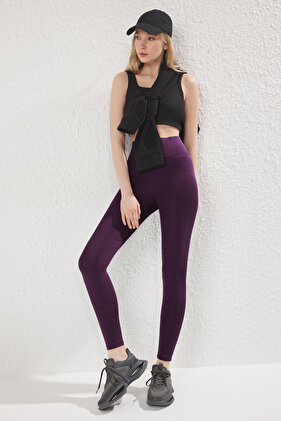 طماق رياضية محبوكة بطول كامل مع ميزة الدفع البرقوق TWOAW21TA0030