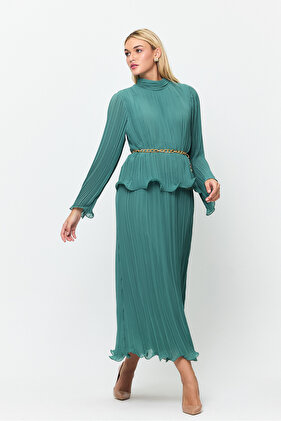 تنورة بلوزة مزدوجة مطوي بدلة شيفون حجاب