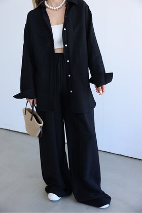 WOMEN'S LINEN BACK BUTTON DETAIL SHIRT PANT SET