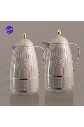 Sc46- طقم ترمس شاي وقهوة مكون من قطعتين، سعة 1 لتر