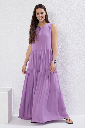 فستان منسوج طويل بدون أكمام باللون الأرجواني TWOSS20EL1954