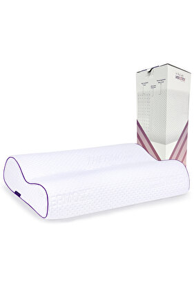 Yüksek Boyun Destekli Ortopedik Yastık, Çift Boyun Destekli Visco Yastık, 60x43x14/12 Cm, Beyaz