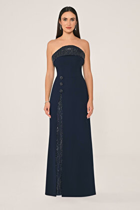 فستان سهرة طويل من الكريب بدون حمالات للنساء من ألفا بيتا