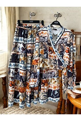 ŞAHİN YANDAN BAĞLAMALI DESENLİ ETEKLİ İKİLİ TAKIM 1598