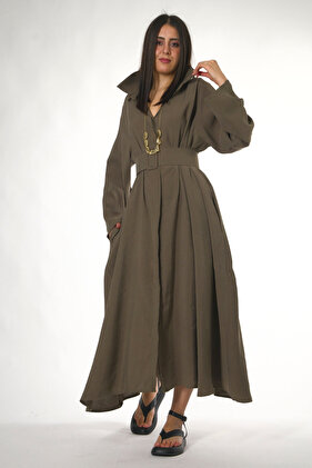 فستان نسائي فضفاض بحزام وجيب