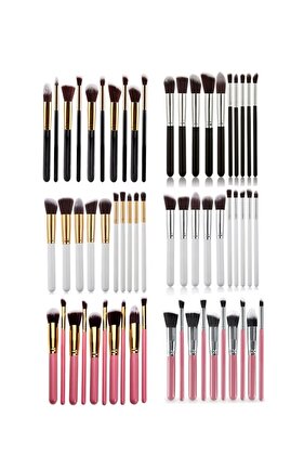 مجموعة فرش مكياج سوداء - 10 قطع بأطراف مقبض