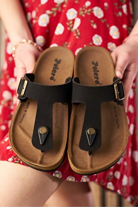 Daily Women's Men's Adult Black Cork Sole Buckle Adjustable Flip Flops 34158 - 77