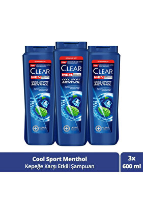 Men Kepeğe Karşı Etkili Saç Bakım Şampuanı Cool Sport Menthol Ferahlatıcı Mentol 600 ml X3