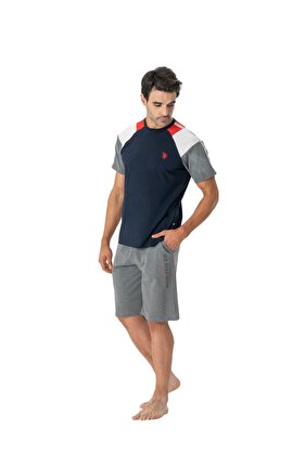 يو اس بولو اسن18763 طقم بيجامة رجالي برقبة دائرية وأكمام قصيرة مع شورت - أزرق داكن
