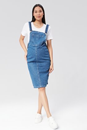 Johana Maternity Denim Gilet Dress - Blue