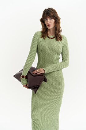 Melbourne Organik Uzun Triko Yeşil Elbise