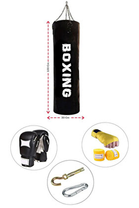 100x30 Cm Boks Kum Torbası Seti + Eldiveni + Bandaj + Tavan Aparatı Hediyeli