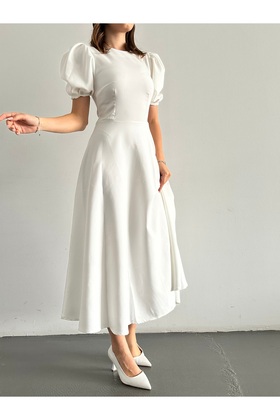 فستان متوسط الطول بأكمام البطيخ