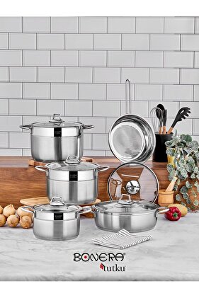 طقم أواني طهي فولاذية مكون من 10 قطع من أوميغا