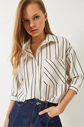Women's Striped Single Pocket Linen Shirt60171031