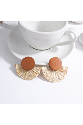 A850307E AENSOA Boho Handmade Geometric Wooden Rattan Braid Drop Earrings for Women Ethnic Bohemia S