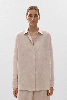 %100 Keten Uzun Kollu Gömlek