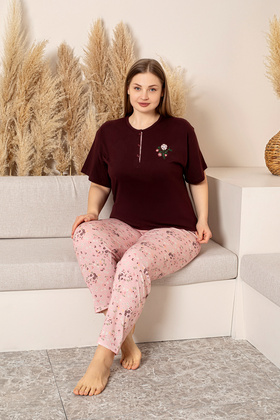 100% Cotton Large Size Short Sleeve Women's Pajamas Set