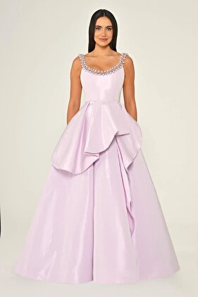 الياقة مطرز الأميرة تنورة الحرير التفتا النسيج فستان طويل