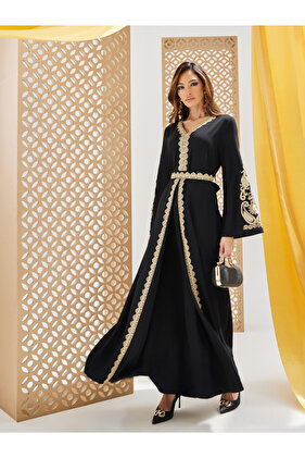Cut Out Embroidered Lace Trim Kaftan