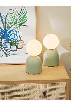 Modern Abajur Mint Green Beyaz Glop Camlı Masa Lambası