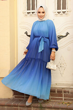 Navy Blue Colored Hijab Dress - 12536L