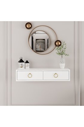 Mandosi Mobilya 2 Kapaklı 90 Cm Dresuar Beyaz Gold Halka Kulp