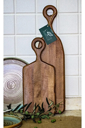 مجموعة ألواح تقطيع وتقديم طعام من الخشب الطبيعي 100% - طقم من لوحين للتقديم - (13×45 سم و 15×35 سم)