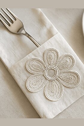 6 Pieces Flower Lace Cream Linen Spoon Holder Serving Presentation - Table Decor