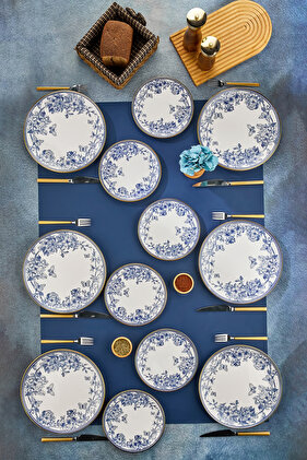 طقم أطباق تقديم الكيك والخدمة من السيراميك مكون من 12 قطعة لـ 6 أشخاص باللون الأزرق