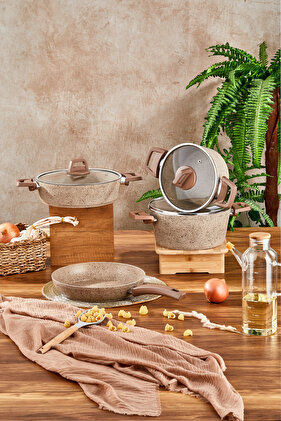 طقم أواني طهي جرانيت 7 قطع - كابتشينو