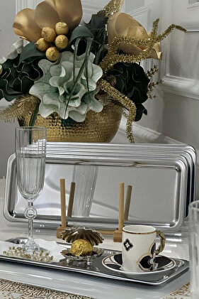 Luxury 6-Piece Stainless Steel Baton, Tea, Coffee, Pastry Serving & Decorative Presentation Tray